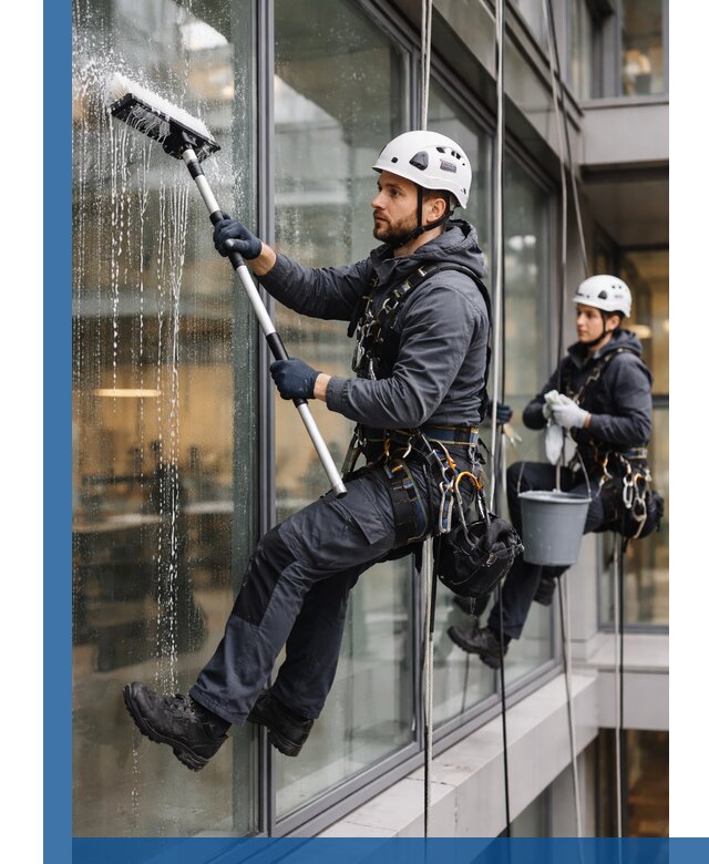 Профессиональная мойка витражей промышленными альпинистами в Пыти-Яхах