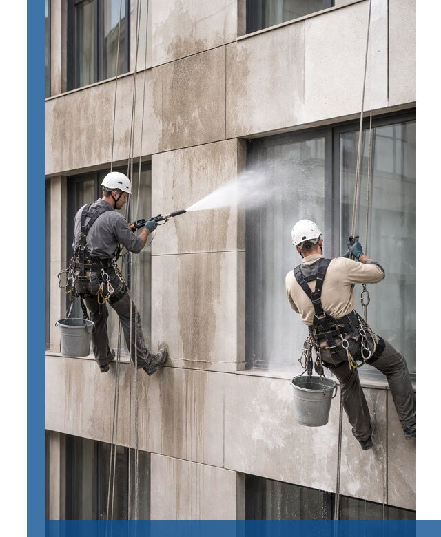 Послестроительная мойка фасада промышленным альпинизмом в Пыти-Яхах