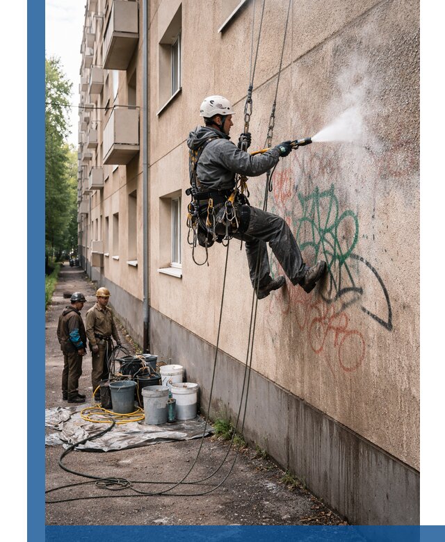 Удаление граффити с фасада в Пыти-Яхах без следов и повреждений