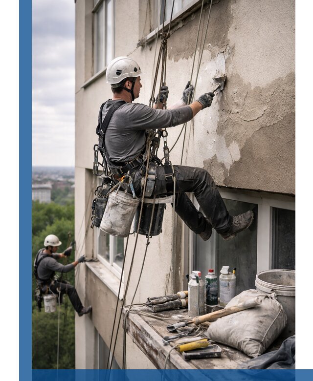 Косметический ремонт фасада зданий в Пыти-Яхах промышленными альпинистами