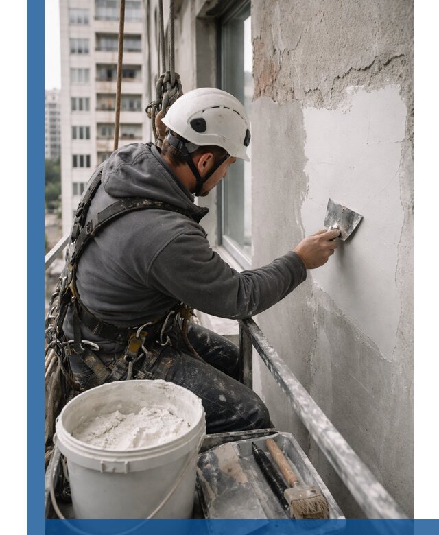 Шпаклевка фасадов на высоте с промальпинистами в Пыти-Яхах