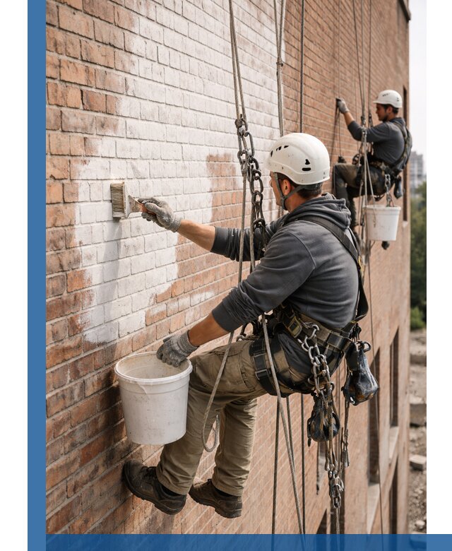 Покраска кирпичного фасада с доступным альпинистским сервисом в Пыти-Яхах