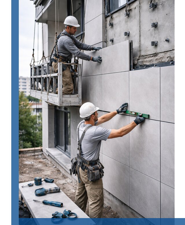 Монтаж керамогранита на фасад в Пыти-Яхах под ключ с гарантией качества