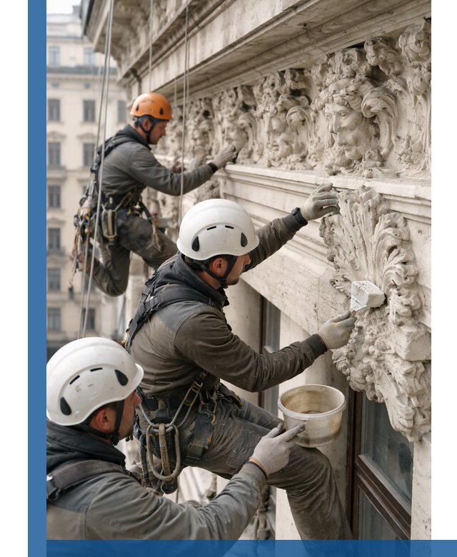 Реставрация фасадной лепнины с высотными работами в Пыти-Яхах