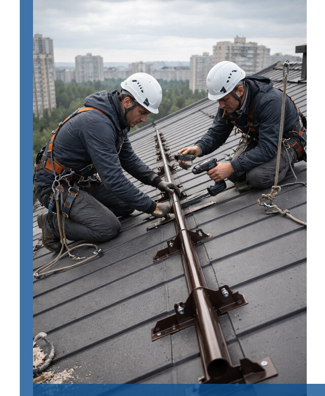 Монтаж снегозадержателей на кровле зданий в Пыти-Яхах под ключ