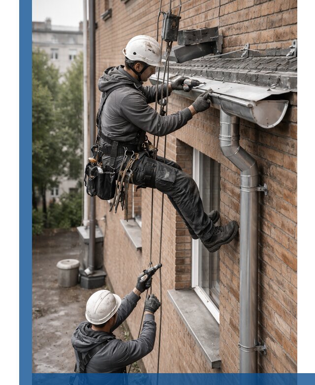 Монтаж водосточной системы на здании в Пыти-Яхах под ключ