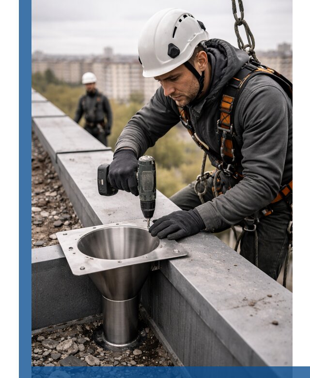 Монтаж водосточных воронок в Пыти-Яхах для промышленных зданий