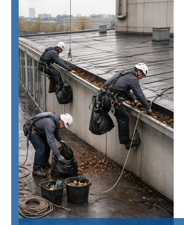 Очистка кровли по периметру в Пыти-Яхах силами промышленных альпинистов