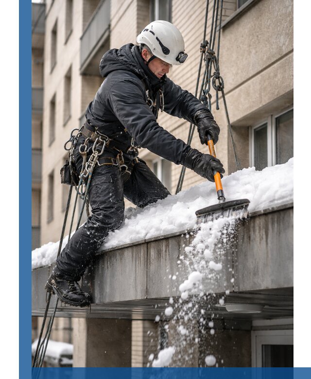 Очистка козырьков от снега в Пыти-Яхах круглогодично безопасно