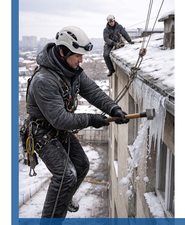 Сбивание и удаление сосулек с крыши в Пыти-Яхах безопасно