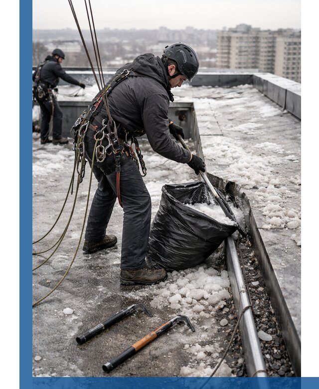 Аварийная очистка кровли в Пыти-Яхах от промальпинистов