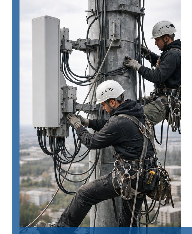 Монтаж оборудования связи на мачте в Пыти-Яхах с пусконаладкой