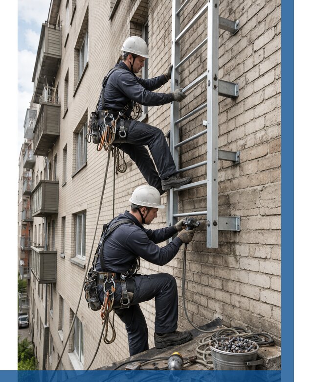 Монтаж пожарной лестницы в Пыти-Яхах от 25433 р заказать у ВЫСОТНИК-Пть