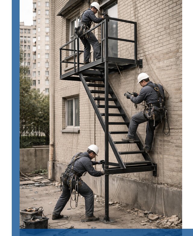 Монтаж пожарной лестницы в Пыти-Яхах, установка и крепление