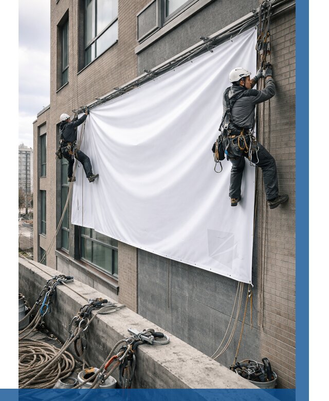 Монтаж баннеров на фасаде в Пыти-Яхах от 661 р. заказать ВЫСОТНИК-Пть