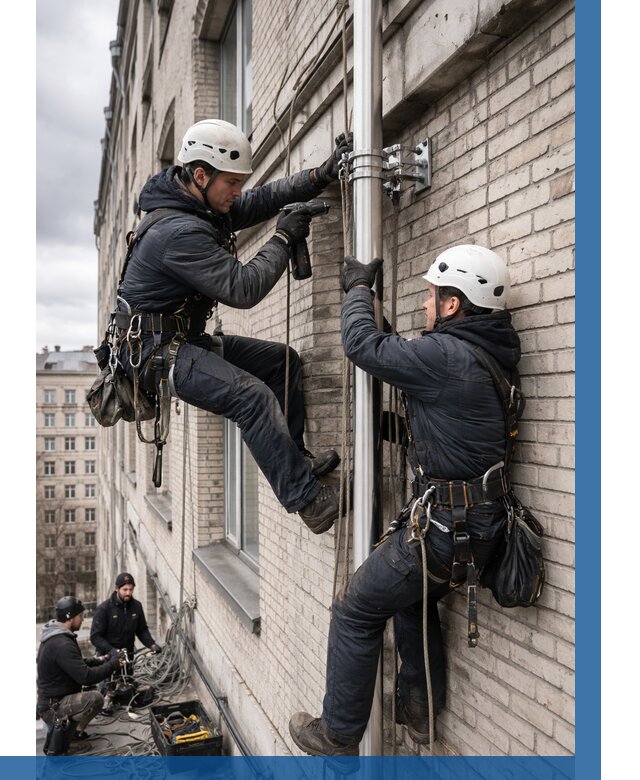 Монтаж флагштока на здании в Пыти-Яхах от 6612 р. | ВЫСОТНИК-Пть