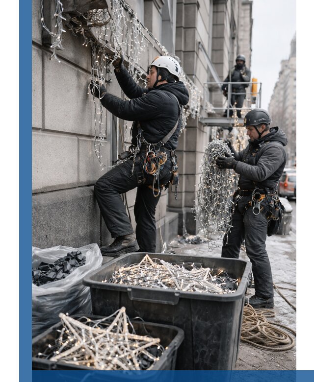 Демонтаж новогоднего оформления и гирлянд в Пыти-Яхах