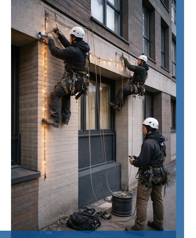 Монтаж гирлянд на фасаде в Пыти-Яхах от 3561 р. | ВЫСОТНИК-Пть