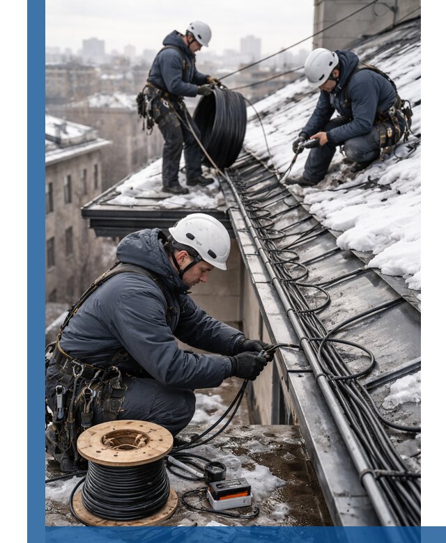 Монтаж греющего кабеля на кровле в Пыти-Яхах под ключ