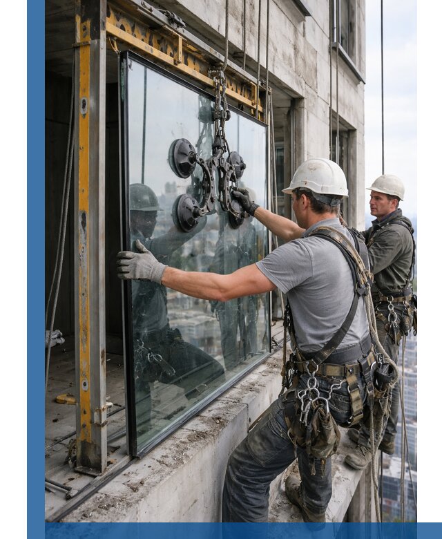 Монтаж стеклопакетов на высоте в Пыти-Яхах с промышленным альпинизмом