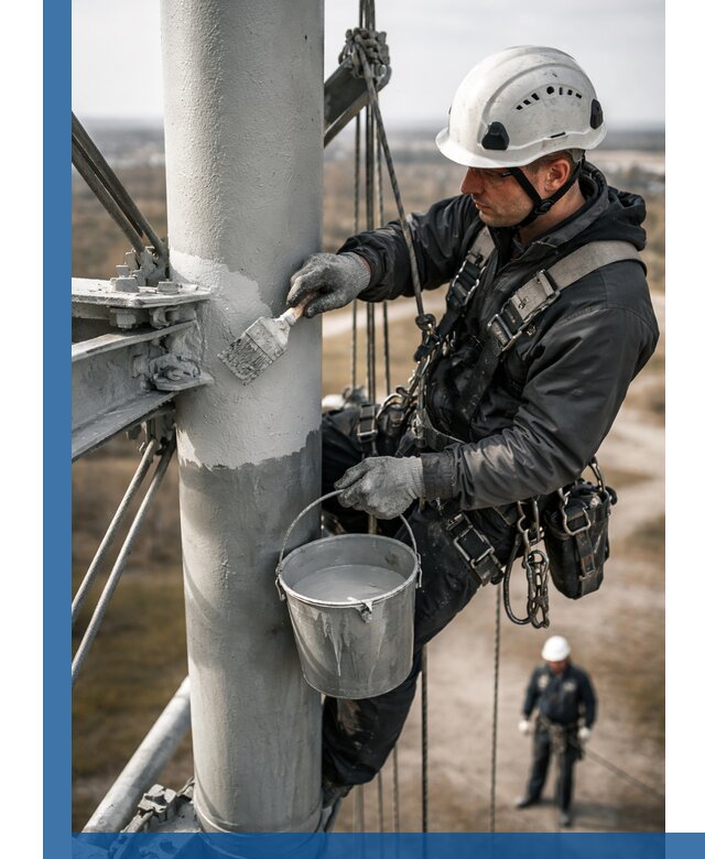 Покраска мачт связи в Пыти-Яхах промышленными альпинистами