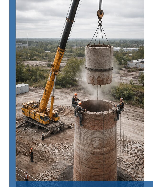 Демонтаж дымовой трубы в Пыти-Яхах с гарантиями безопасности