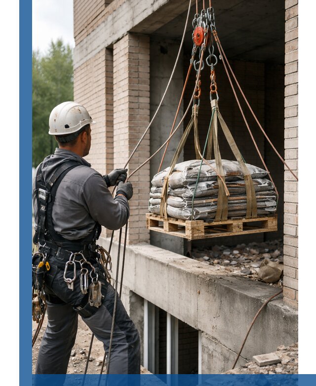 Подъем материалов на этаж веревками в Пыти-Яхах оперативно