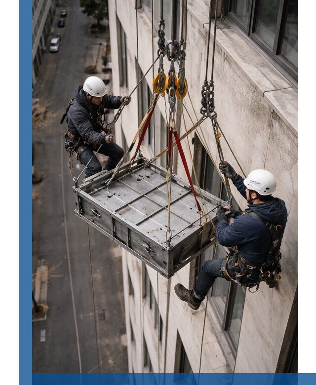 Спуск и подъем грузов по фасаду в Пыти-Яхах для зданий