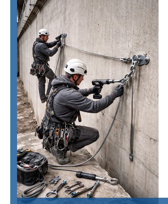 Монтаж анкерных линий высотной безопасности в Пыти-Яхах